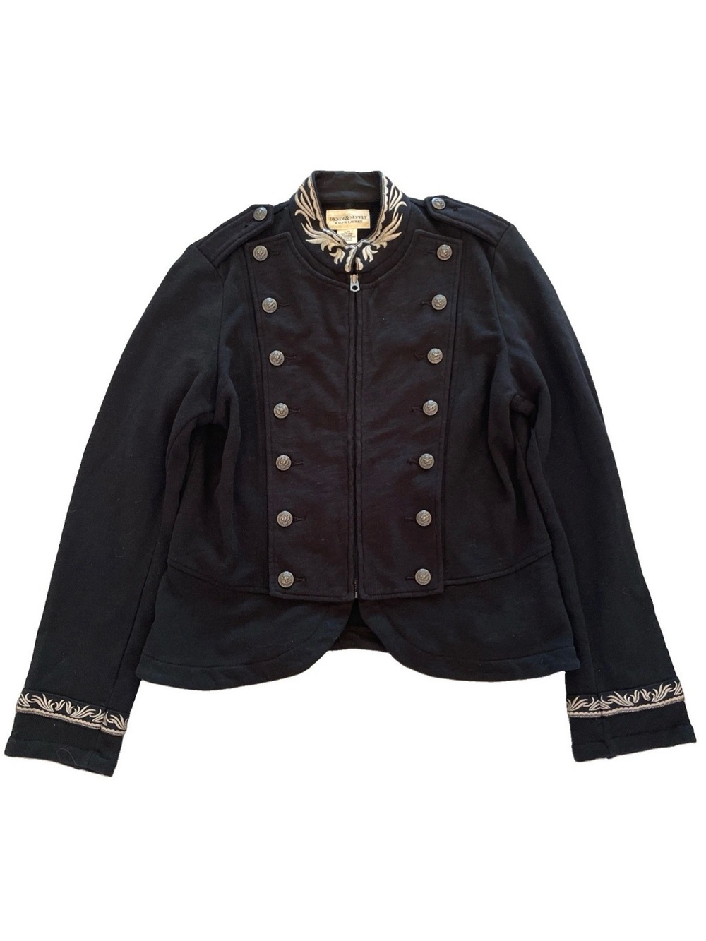 Denim Supply Ralph Lauren Black Napoleon Military Officer Style Jacket Women XL